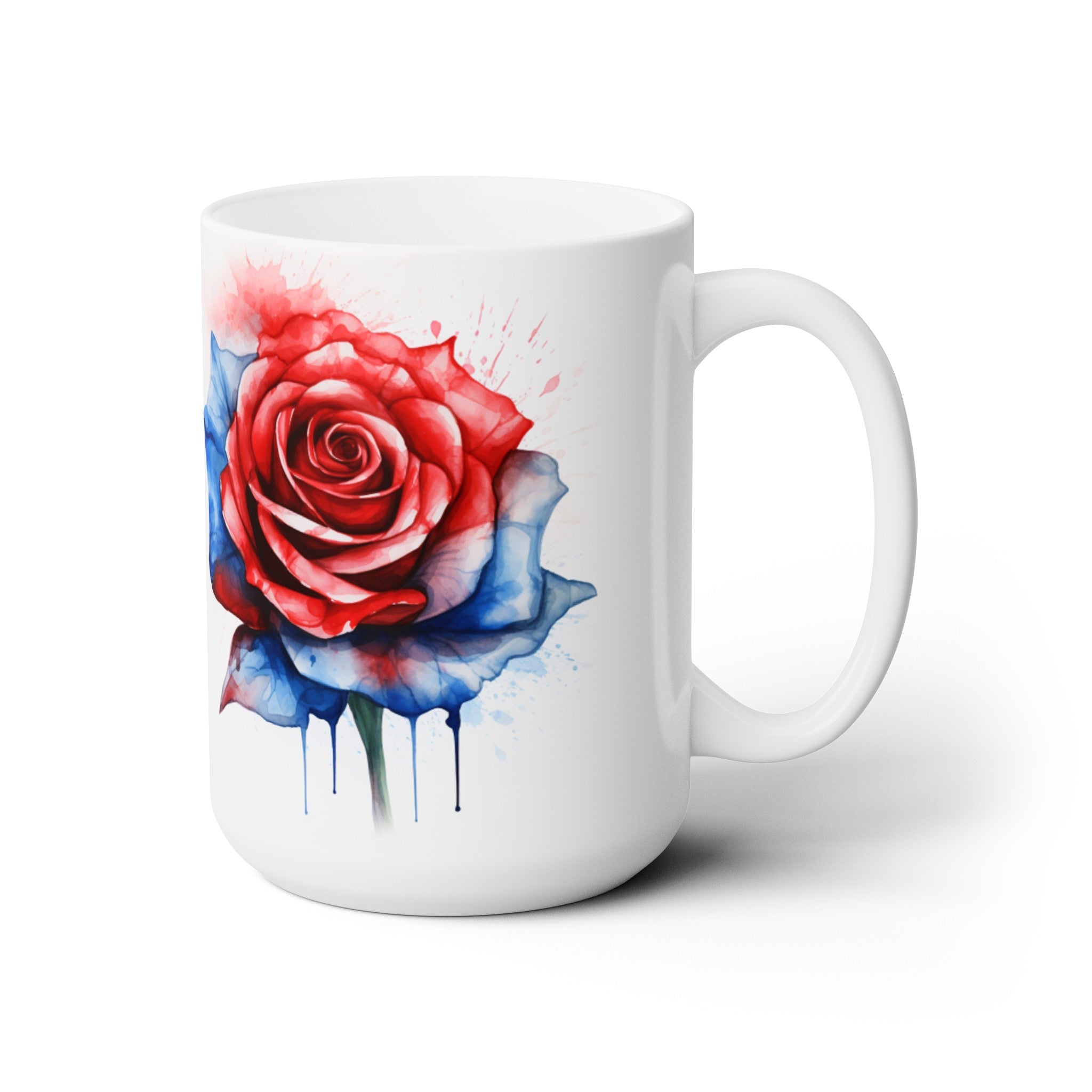 Blue and Red Rose Ceramic Mug 15oz