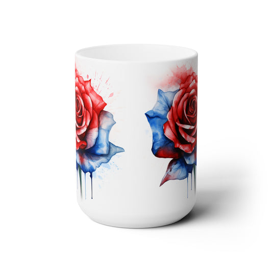 Blue and Red Rose Ceramic Mug 15oz